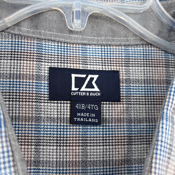 Cutter & Buck Blue Gray Plaid Long Sleeve Button Up Shirt Men’s Big 4XB Career - Picture 5 of 10